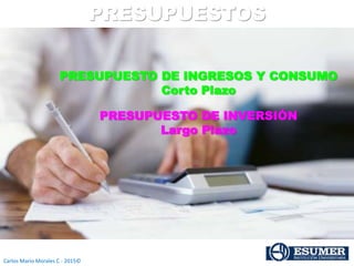 Carlos Mario Morales C - 2015©
PRESUPUESTOS
PRESUPUESTO DE INGRESOS Y CONSUMO
Corto Plazo
PRESUPUESTO DE INVERSIÓN
Largo Plazo
 