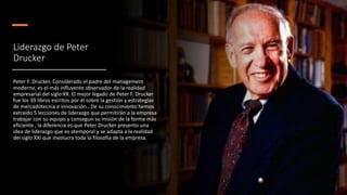 Liderazgo de Peter
Drucker
Peter F. Drucker, Considerado el padre del management
moderno, es el más influyente observador ...