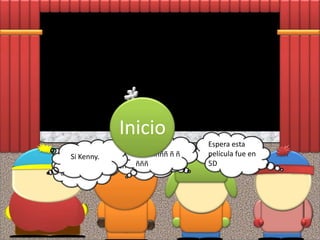 Inicio
                   Fue muy buena        Espera esta
A que Kenny. como la idea de ññññ ñ ñ
   Si chebre            Ñññ verla       película fue en
esos pájaros salen en 3Dñññ             5D
de la pantalla
 