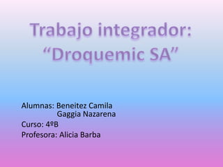 Alumnas: Beneitez Camila
Gaggia Nazarena
Curso: 4ºB
Profesora: Alicia Barba

 