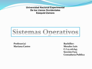 Universidad Nacional Experimental
De los Llanos Occidentales
Ezequiel Zamora
Bachiller:
Morales Luis
C.I 22.116.643
Sección Fs03
Contaduría Publica
Profesor(a)
Mariana Castro
 