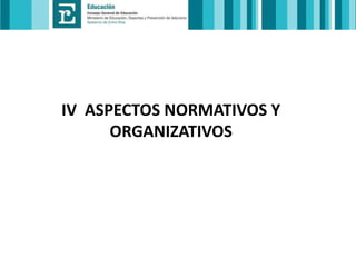 IV ASPECTOS NORMATIVOS Y
ORGANIZATIVOS

 
