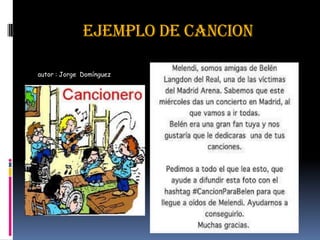 EJEMPLO DE CANCION
autor : Jorge Domínguez titulo de canción: amiga
 