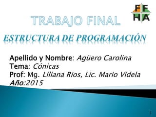 Apellido y Nombre: Agüero Carolina
Tema: Cónicas
Prof: Mg. Liliana Rios, Lic. Mario Videla
Año:2015
1
 