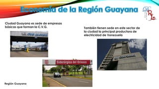 Ciudad Guayana es sede de empresas
básicas que forman la C.V.G. También tienen sede en este sector de
la ciudad la principal productora de
electricidad de Venezuela
 