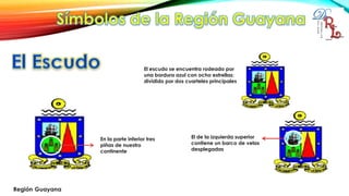 El escudo se encuentra rodeado por
una bordura azul con ocho estrellas;
dividido por dos cuarteles principales
El de la izquierda superior
contiene un barco de velas
desplegadas
En la parte inferior tres
piñas de nuestro
continente
 