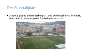 Der Fussballplatz
• Oropesa gibt es einen Fussballplatz und eine Fussballmannschaft,
aber sie ist in einer unteren Fussballmeisterschaft.
 