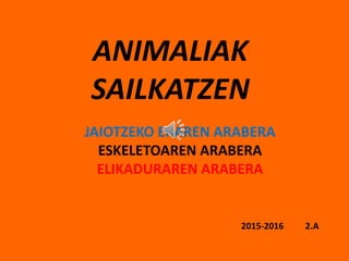 ANIMALIAK
SAILKATZEN
JAIOTZEKO ERAREN ARABERA
ESKELETOAREN ARABERA
ELIKADURAREN ARABERA
2015-2016 2.A
 