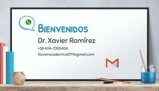 Bienvenidos
Dr. Xavier Ramírez
+58 424-7395404.
Xavieracademico0111@gmail.com
1
 