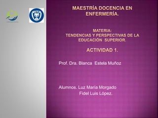 Prof. Dra. Blanca Estela Muñoz
Alumnos. Luz María Morgado
Fidel Luis López.
 