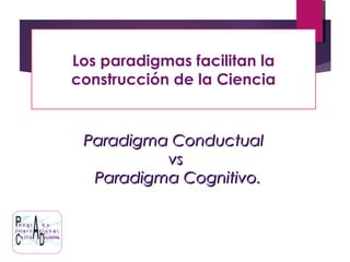 Los paradigmas facilitan la
construcción de la Ciencia
Paradigma ConductualParadigma Conductual
vsvs
Paradigma Cognitivo.Paradigma Cognitivo.
 