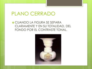 PLANO CERRADO
 CUANDO LA FIGURA SE SEPARA
CLARAMENTE Y EN SU TOTALIDAD, DEL
FONDO POR EL CONTRASTE TONAL.
 