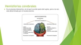 Hemisferios cerebrales 
 Es un proceso interactivo, en el que la acción parte del sujeto, pero a la vez, 
está determinada por el mundo exterior. 
 