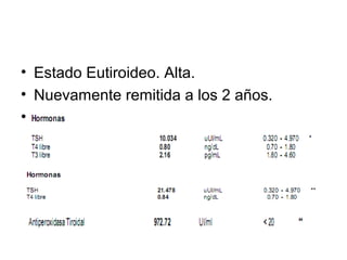 • Estado Eutiroideo. Alta.
• Nuevamente remitida a los 2 años.
•
 
