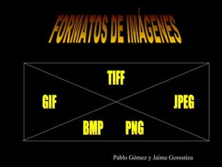 FORMATOS DE IMÁGENES GIF TIFF BMP JPEG PNG Pablo Gómez y Jaime Gorostiza P 