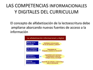 LAS COMPETENCIAS INFORMACIONALES Y DIGITALES DEL CURRICULUMEl concepto de alfabetización de la lectoescritura debe ampliarse abarcando nuevas fuentes de acceso a la información 
