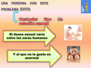El deseo sexual varía
entre los seres humanos
Y al que no le gusta es
anormal
 