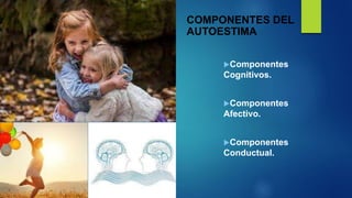 COMPONENTES DEL
AUTOESTIMA
Componentes
Cognitivos.
Componentes
Afectivo.
Componentes
Conductual.
 