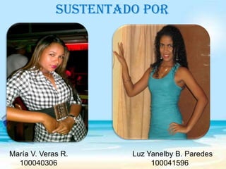 SUSTENTADO POR

María V. Veras R.
100040306

Luz Yanelby B. Paredes
100041596

 