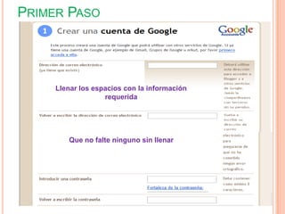 PRIMER PASO




     Llenar los espacios con la información
                   requerida




        Que no falte ninguno sin llenar
 