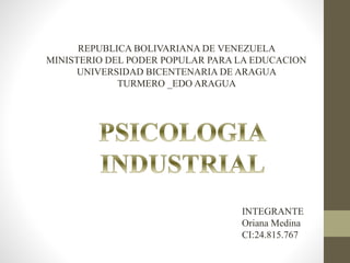 REPUBLICA BOLIVARIANA DE VENEZUELA
MINISTERIO DEL PODER POPULAR PARA LA EDUCACION
UNIVERSIDAD BICENTENARIA DE ARAGUA
TURMERO _EDO ARAGUA
INTEGRANTE
Oriana Medina
CI:24.815.767
 