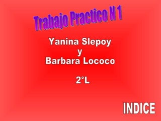 Trabajo Practico N 1 Yanina Slepoy  y  Barbara Lococo 2°L INDICE 