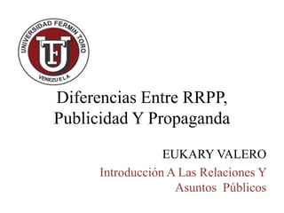 Diferencias Entre RRPP,
Publicidad Y Propaganda
EUKARY VALERO
Introducción A Las Relaciones Y
Asuntos Públicos
 