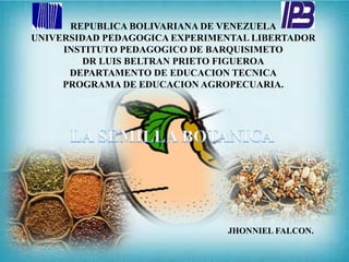 REPUBLICA BOLIVARIANA DE VENEZUELA
UNIVERSIDAD PEDAGOGICA EXPERIMENTAL LIBERTADOR
INSTITUTO PEDAGOGICO DE BARQUISIMETO
DR LUIS BELTRAN PRIETO FIGUEROA
DEPARTAMENTO DE EDUCACION TECNICA
PROGRAMA DE EDUCACION AGROPECUARIA.
JHONNIEL FALCON.
 