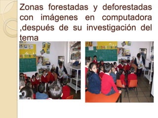 Zonas forestadas y deforestadas
con imágenes en computadora
,después de su investigación del
tema
 