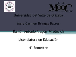 Universidad del Valle de Orizaba
Mary Carmen Bringas Batres
Ramón Antonio Aragón Mladosich
Licenciatura en Educación
4° Semestre
 