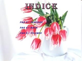 Indice Pag 3-> Densidad Pag 4-> Masa Pag 5-> Volumen 