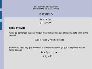MÉTODOS DE RESOLUCIÓN
                        de SISTEMAS DE ECUACIONES


                               EJEMPLO
         ...