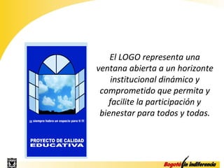 El LOGO representa una
ventana abierta a un horizonte
    institucional dinámico y
 comprometido que permita y
   facilite la participación y
 bienestar para todos y todas.
 