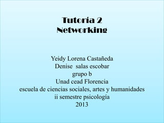 Tutoría 2
Networking

Yeidy Lorena Castañeda
Denise salas escobar
grupo b
Unad cead Florencia
escuela de ciencias sociales, artes y humanidades
ii semestre psicología
2013

 