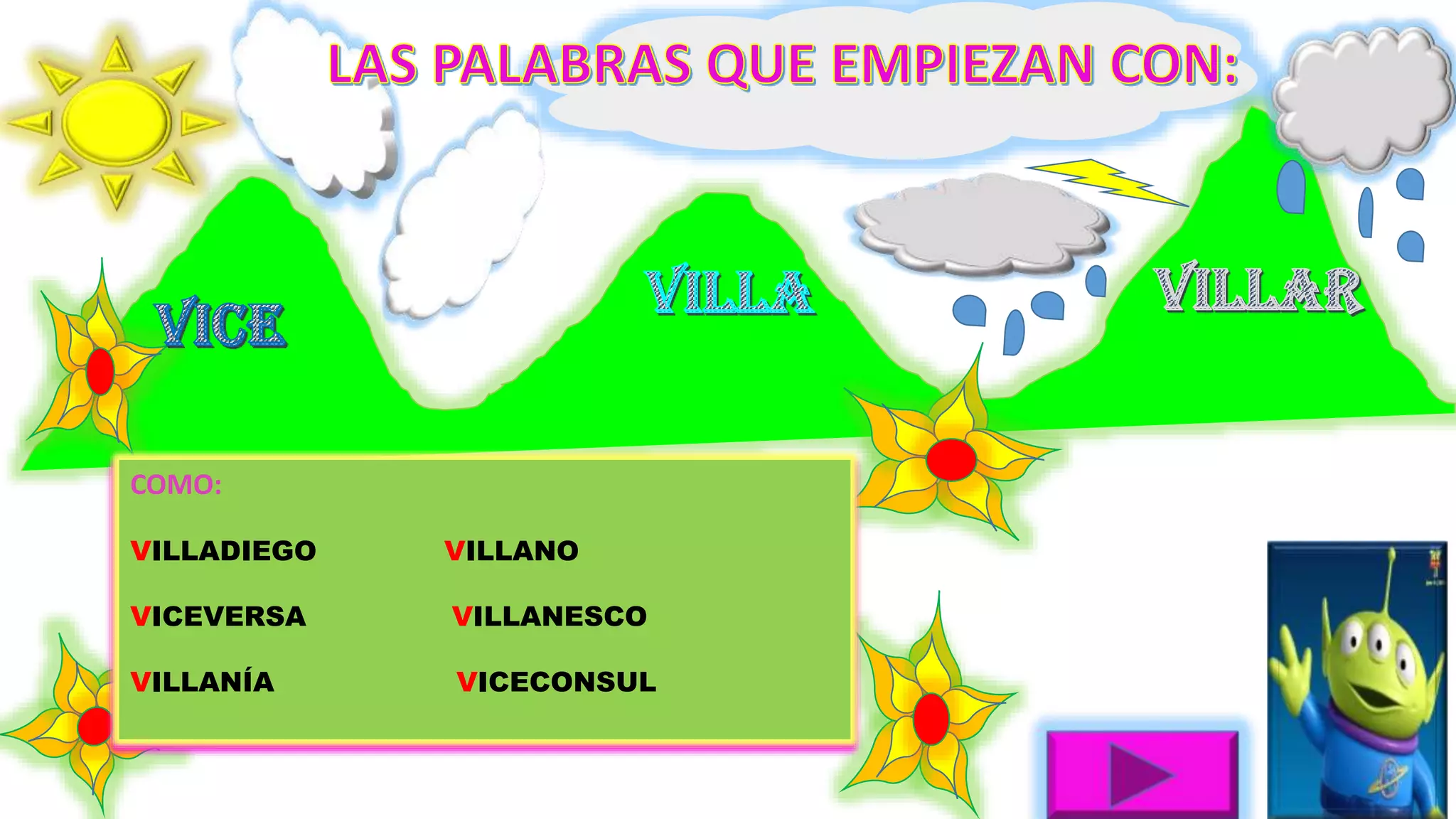 COMO:
VILLADIEGO VILLANO
VICEVERSA VILLANESCO
VILLANÍA VICECONSUL