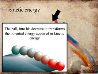kinetic energy
The ball, into his decrease it transforms
the potential energy acquired in kinetic
energy
 