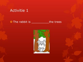 Activitie 1 
 The rabbit is __________the trees 
 