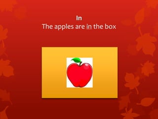 In 
The apples are in the box 
 