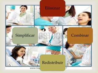 Eliminar 
Combinar 
Redistribuir 
Simplificar 
 