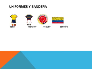 UNIFORMES Y BANDERA
local visitante escudo bandera
 
