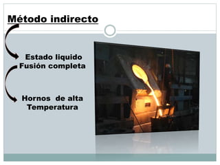 Método indirecto
Estado liquido
Fusión completa
Hornos de alta
Temperatura