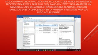SELECCIONAMOS UNO A UNO CADA ARTICULO, POR LO QUE HEMOS DE REALIZAR EL
PROCESO VARIAS VECES. PARA ELLO, CLIQUEAMOS EN “CITE” Y NOS APARECERÁ UN
NÚMERO AL LADO DEL ARTÍCULO. TENDREMOS QUE REALIZAR EL PROCESO
EXPLICADO EN ESTA DIAPOSITIVA Y EN LA ANTERIOR 4 VECES MÁS PARA LOS
ARTÍCULOS RESTANTES
 