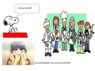 Est-ce tu fait? Je suis ètudiant  je suis una cuisinere 