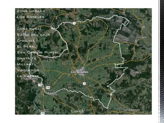 Zona urbana 
Los Ángeles 
Zona rural 
Salto del laja 
Chacaya 
El Peral 
San Carlos Puren 
Santa Fe 
Millantu 
Virquenco 
La Suerte  