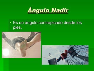Ángulo Nadir Es un ángulo contrapicado desde los pies. 