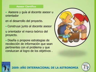  Registra en la carpeta de campo los avances del proyecto.Registra en la carpeta de campo los avances del proyecto.Elaborada en forma conjunta entre docentes y alumnos, y deberá reflejar las perspectivas de ambas partes, es decir, una clara distinción entre las intervenciones y actividades propuestas por el docente y las tareas realizadas por los niños, recordar que es el registro mas detallado y fiel de todo el trabajo.Registro diarioRecolección de datosBúsqueda de informaciónPlanteo de problemasExperimentación ResultadosConclusionesProducción de los niños (Gráfica, fotos, videos , canciones, dramatización) Presenta sucesivas etapas de trabajo que den muestra de la recuperación del error y nuevas variables. 