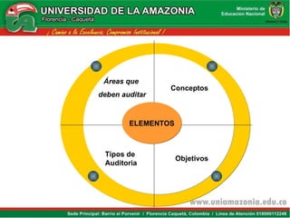 ELEMENTOS Áreas que  deben auditar Conceptos Tipos de  Auditoria Objetivos 