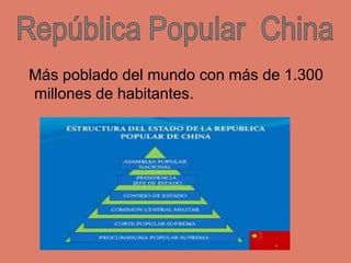 Más poblado del mundo con más de 1.300
millones de habitantes.
 