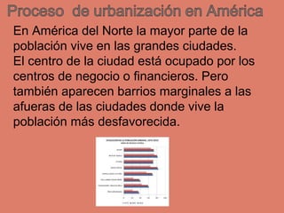 En América del Norte la mayor parte de la
población vive en las grandes ciudades.
El centro de la ciudad está ocupado por ...