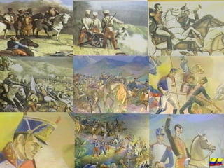 El General Sucre ordena el movimientos de las tropas   A las doce del día bajo un sol resplandeciente, los soldados de la libertad dieron el grito de victoria"   Al fin, los españoles cedieron el campo, precipitándose abajo, por entre las quebradas y riscos.  Entre los soldados de la independencia había un joven que se distinguió por su valor, herido ya,  combatía ardorosamente, y con ejemplar valor. Este joven era el Heroico Niño Abdón Calderón.   Se da orden de cargar a bayoneta comienza lo más horroroso del combate. El choque fue horrendo. Se combatía irresistiblemente ... la fuerza de los patriotas se duplicaba, se triplicaba en valor.  Entra en acción al batallón Albión, cuerpo formado por bravos ingleses que vinieron a derramar su sangre en la conquista de la libertad americana.  La Compañía de los Cazadores del Paya, entra en combate con las fuerzas españolas.  Consumidas las municiones, los patriotas se despliegan, los realistas se arrojan sobre ellos creyéndolos vencidos.  El combate empieza con el rugir de los cañones a las nueve y media de la mañana entre el grueso del ejército español y las tropas PATRIÓTAS. Luego de ser alertado de los movimientos realistas,  Sucre pasó revista a sus tropas.  